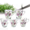 Wholesale decal glass mug set with handles,drinking glass cup set